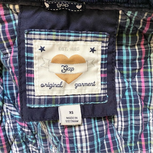 Gap Girl's Quilted Jacket Lined Navy‎ Full Zip Corduroy Trim Size Extra Small - Picture 3 of 5